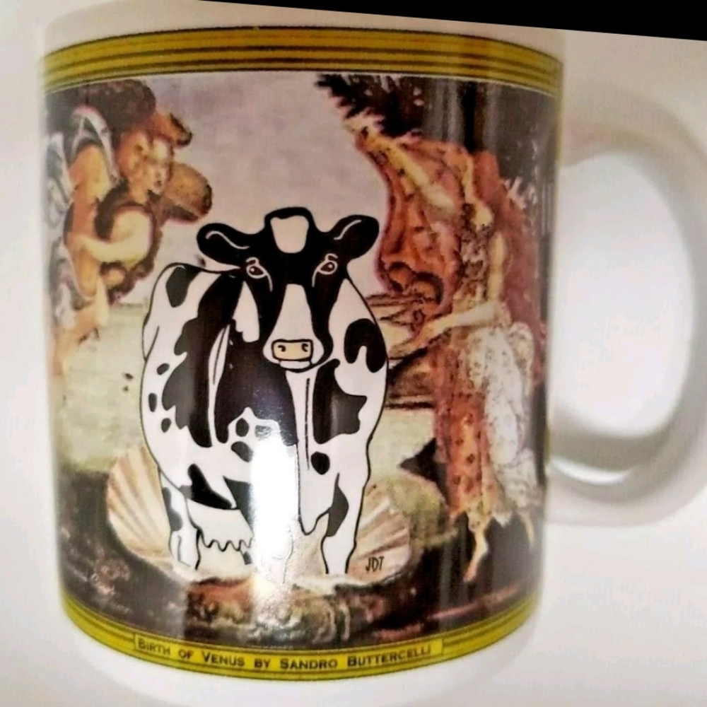 Classical Cow Fine Art Mug Birth of Venus Buttercelli/ Haystack Claude Moonet